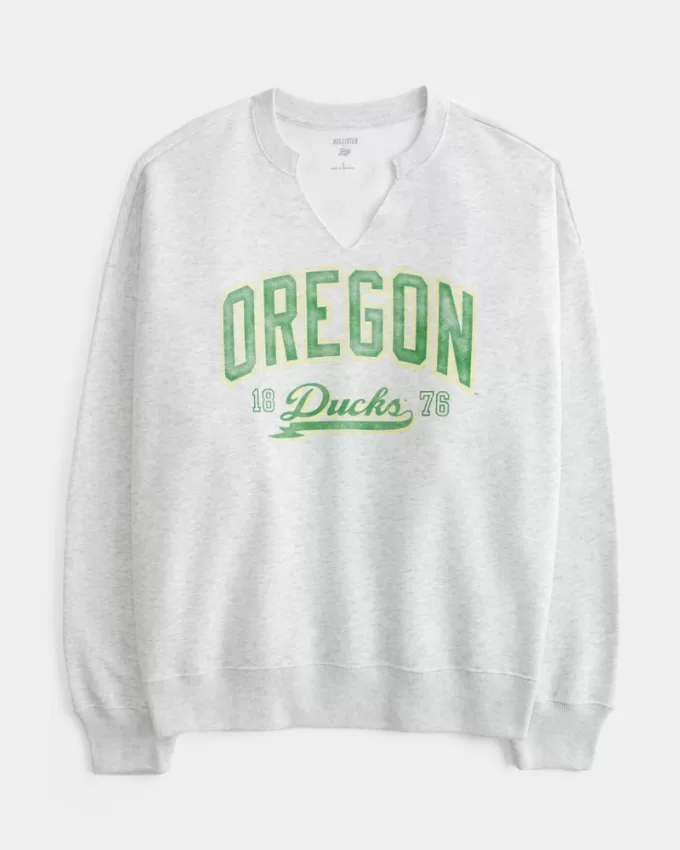 Oversized University of Oregon Graphic Notch-Neck Sweatshirt,Oversized University of Oregon Graphic Notch-Neck Sweatshirt