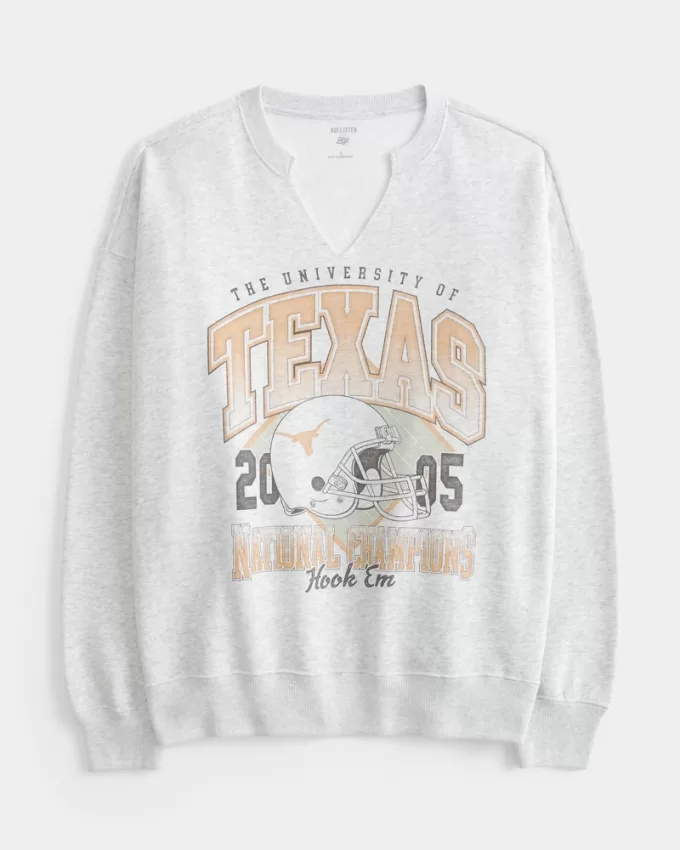 Oversized University of Texas Graphic Notch-Neck Sweatshirt,Oversized University of Texas Graphic Notch-Neck Sweatshirt
