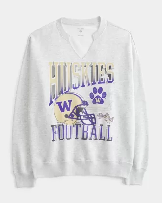 Oversized University of Washington Graphic Notch-Neck Sweatshirt,Oversized University of Washington Graphic Notch-Neck Sweatshirt