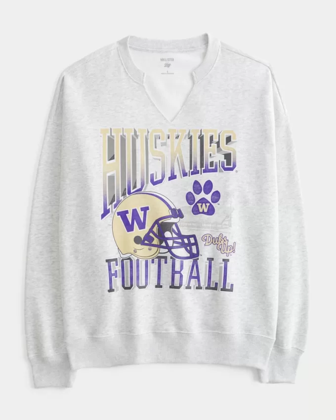Oversized University of Washington Graphic Notch-Neck Sweatshirt,Oversized University of Washington Graphic Notch-Neck Sweatshirt