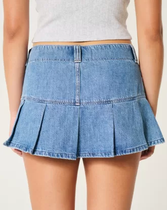 Pleated Denim Mini Skort,Pleated Denim Mini Skort