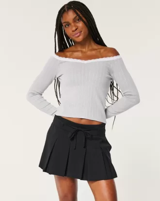 Pointelle Lace Trim Top,Pointelle Lace Trim Top