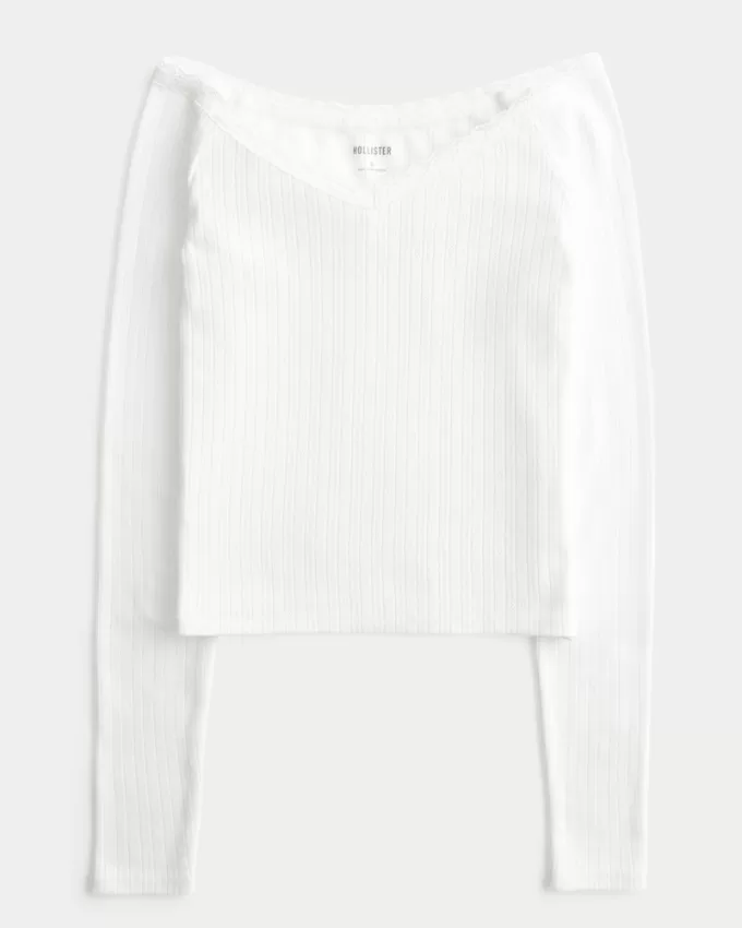 Pointelle Lace Trim Top,Pointelle Lace Trim Top