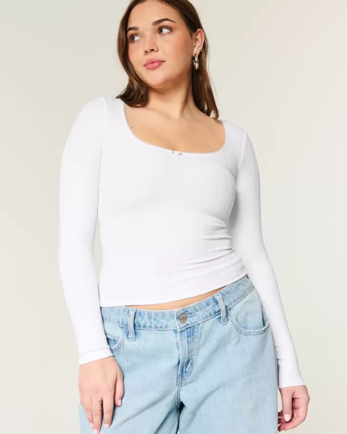 Pointelle Seamless Fabric Scoop Top,Pointelle Seamless Fabric Scoop Top