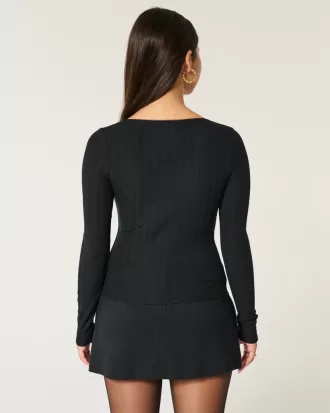 Pointelle Seamless Fabric Scoop Top,Pointelle Seamless Fabric Scoop Top