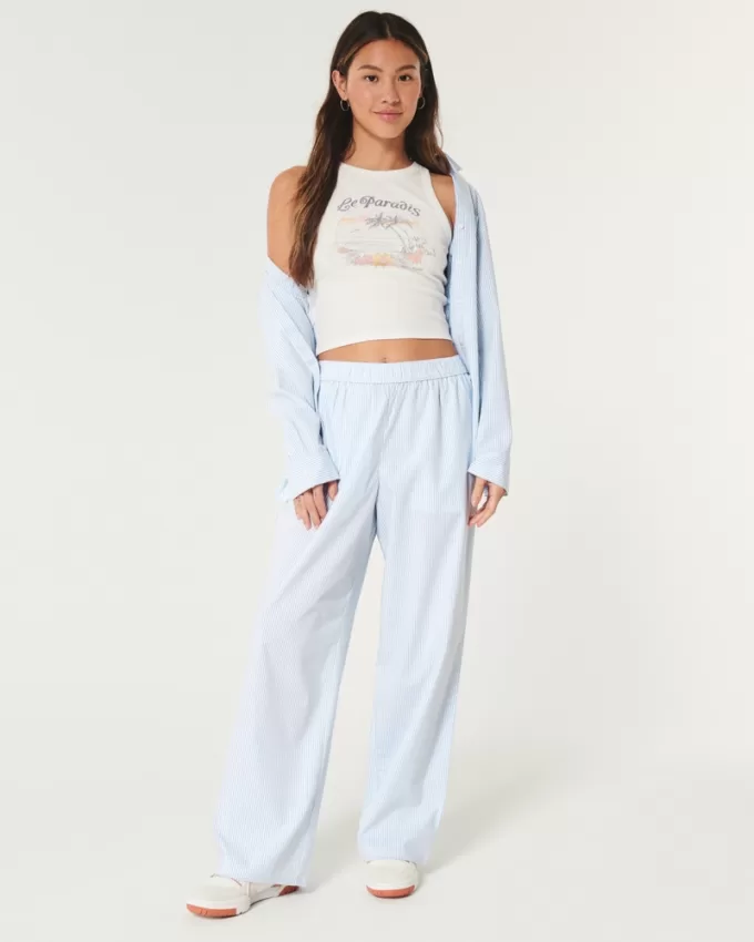 Poplin Wide-Leg Sleep Pants,Poplin Wide-Leg Sleep Pants