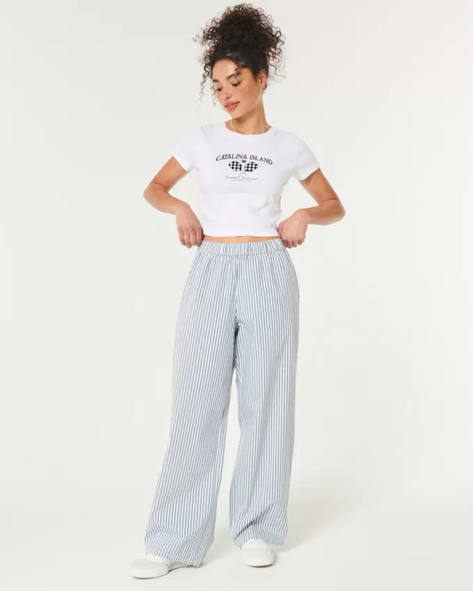 Poplin Wide-Leg Sleep Pants,Poplin Wide-Leg Sleep Pants