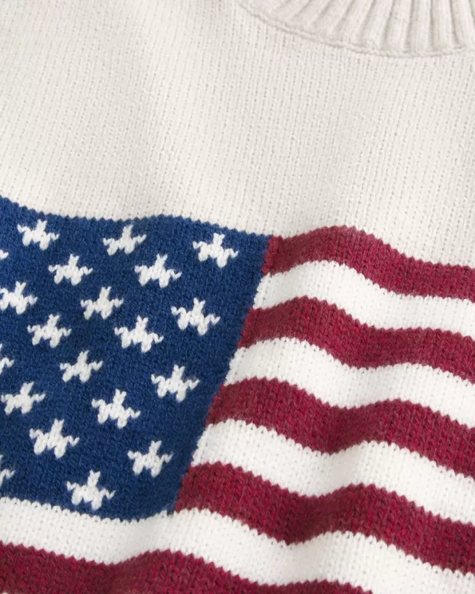 Relaxed American Flag Graphic Crew Sweater,Relaxed American Flag Graphic Crew Sweater