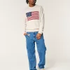 Relaxed American Flag Graphic Crew Sweater,Relaxed American Flag Graphic Crew Sweater