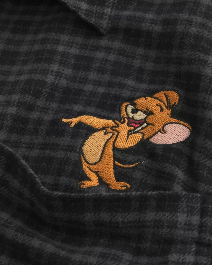 Relaxed Flannel Tom and Jerry Graphic Shirt,Relaxed Flannel Tom and Jerry Graphic Shirt