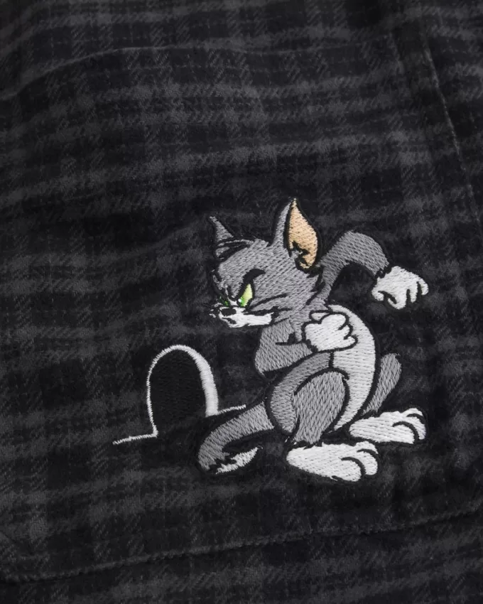 Relaxed Flannel Tom and Jerry Graphic Shirt,Relaxed Flannel Tom and Jerry Graphic Shirt