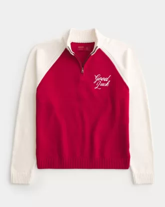 Relaxed Lunar New Year Graphic Quarter-Zip Sweater,Relaxed Lunar New Year Graphic Quarter-Zip Sweater