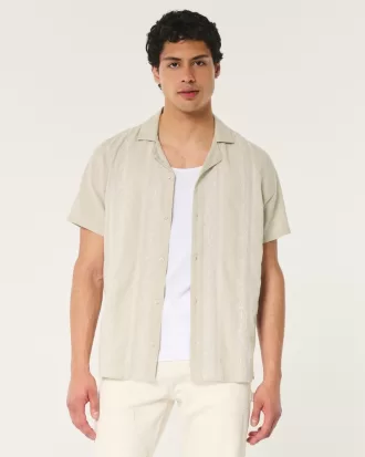 Relaxed Short-Sleeve Embroidered Pattern Shirt,Relaxed Short-Sleeve Embroidered Pattern Shirt