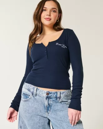 Ribbed East Coast Graphic Henley,Ribbed East Coast Graphic Henley