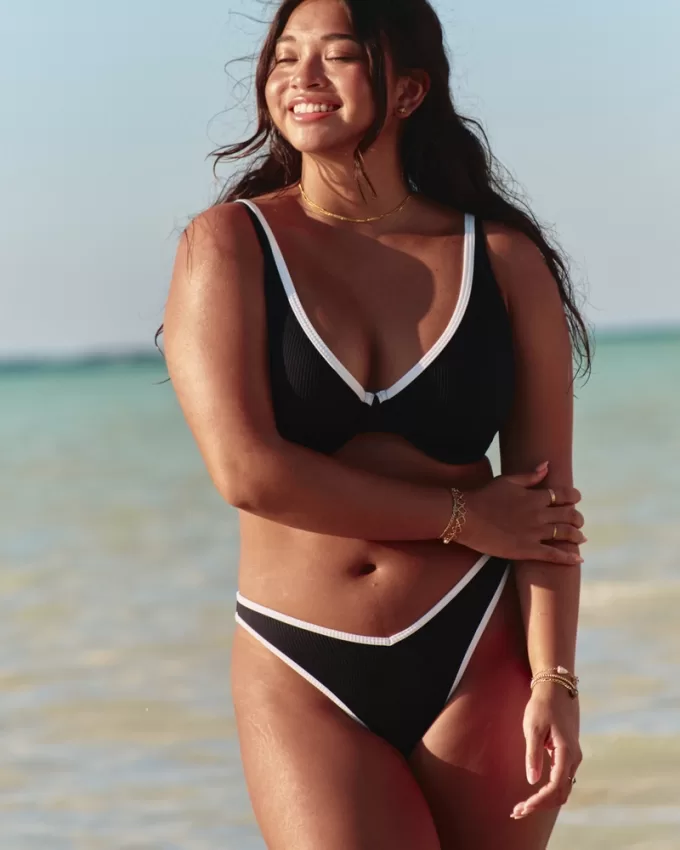 Ribbed High-Leg V-Waist Cheekiest Bikini Bottom,Ribbed High-Leg V-Waist Cheekiest Bikini Bottom