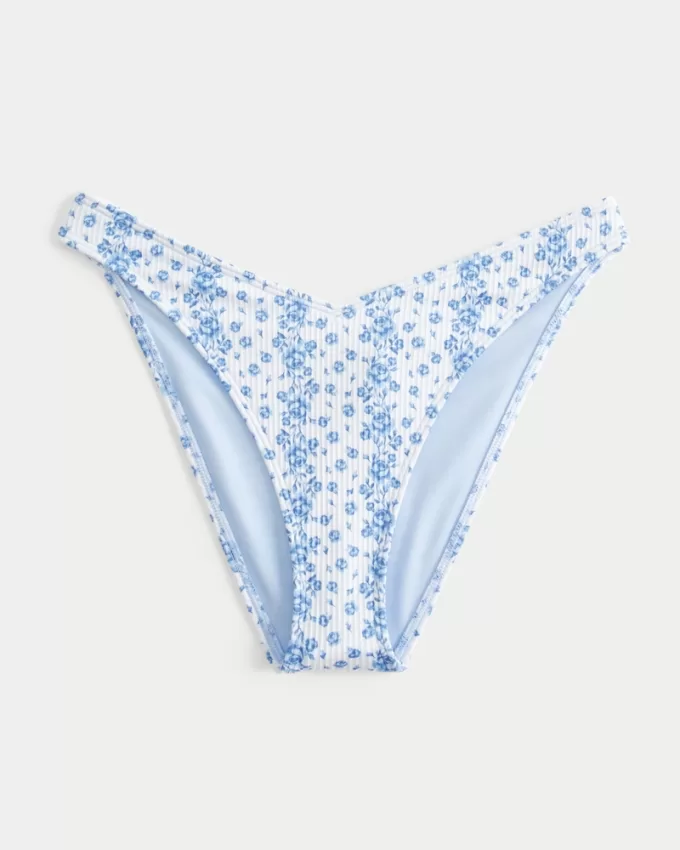 Ribbed High-Leg V-Waist Cheeky Bikini Bottom,Ribbed High-Leg V-Waist Cheeky Bikini Bottom