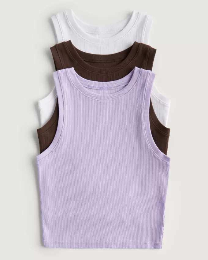 Ribbed High-Neck Tank 3-Pack,Ribbed High-Neck Tank 3-Pack