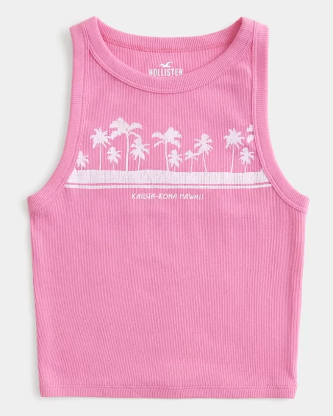 Ribbed Kailua-Kona Hawaii Graphic High-Neck Tank,Ribbed Kailua-Kona Hawaii Graphic High-Neck Tank