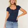 Ribbed Lace Placket Scoop Henley,Ribbed Lace Placket Scoop Henley
