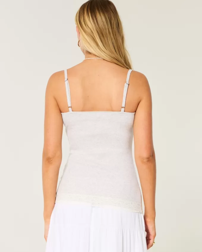 Ribbed Lace Trim Cami,Ribbed Lace Trim Cami