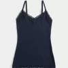 Ribbed Lace Trim Cami,Ribbed Lace Trim Cami