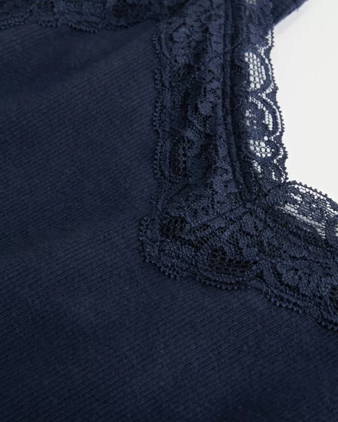 Ribbed Lace Trim Cami,Ribbed Lace Trim Cami