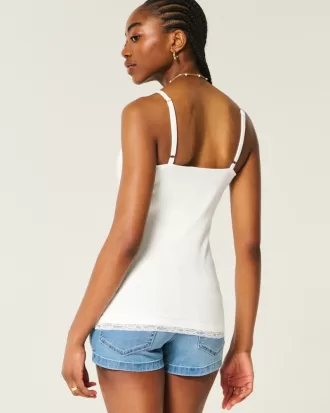 Ribbed Lace Trim Cami,Ribbed Lace Trim Cami