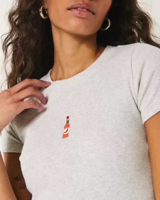 Ribbed Longer-Length Hot Sauce Graphic Baby Tee,Ribbed Longer-Length Hot Sauce Graphic Baby Tee