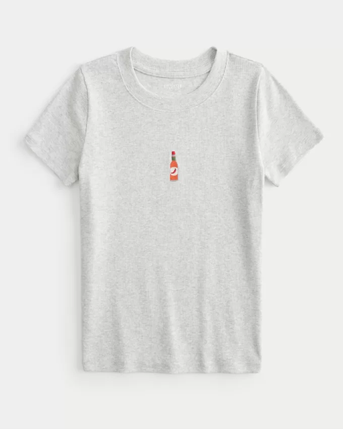 Ribbed Longer-Length Hot Sauce Graphic Baby Tee,Ribbed Longer-Length Hot Sauce Graphic Baby Tee