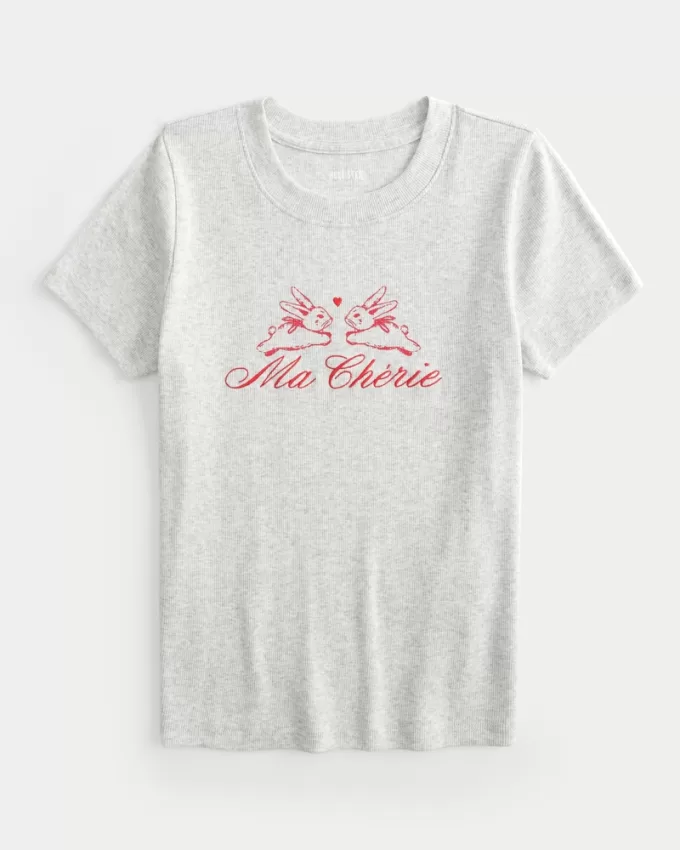 Ribbed Longer-Length Ma Chérie Graphic Baby Tee,Ribbed Longer-Length Ma Chérie Graphic Baby Tee