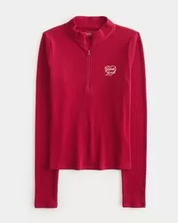 Ribbed Lunar New Year Graphic Half-Zip Top,Ribbed Lunar New Year Graphic Half-Zip Top