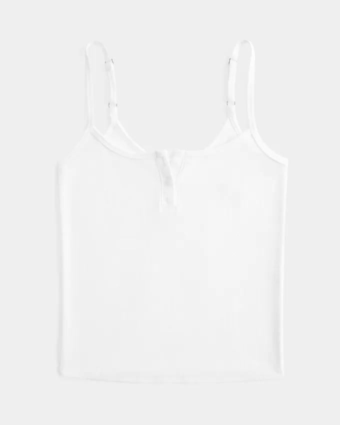 Ribbed Notch Henley Cami,Ribbed Notch Henley Cami