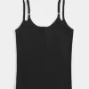 Ribbed Notch Henley Cami,Ribbed Notch Henley Cami
