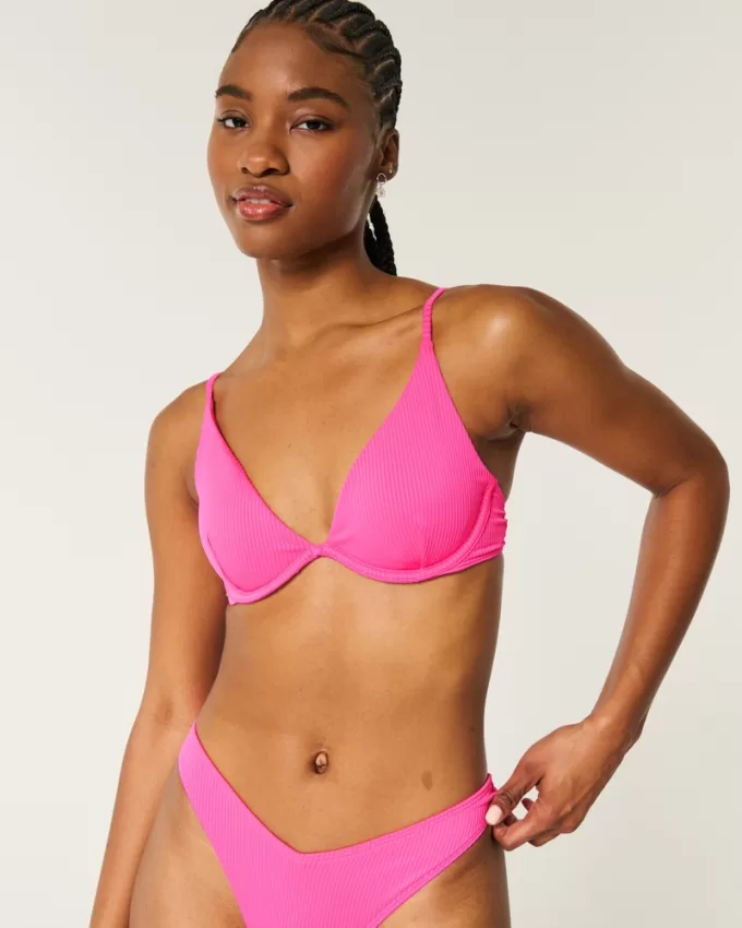 Ribbed Plunge Underwire Bikini Top,Ribbed Plunge Underwire Bikini Top