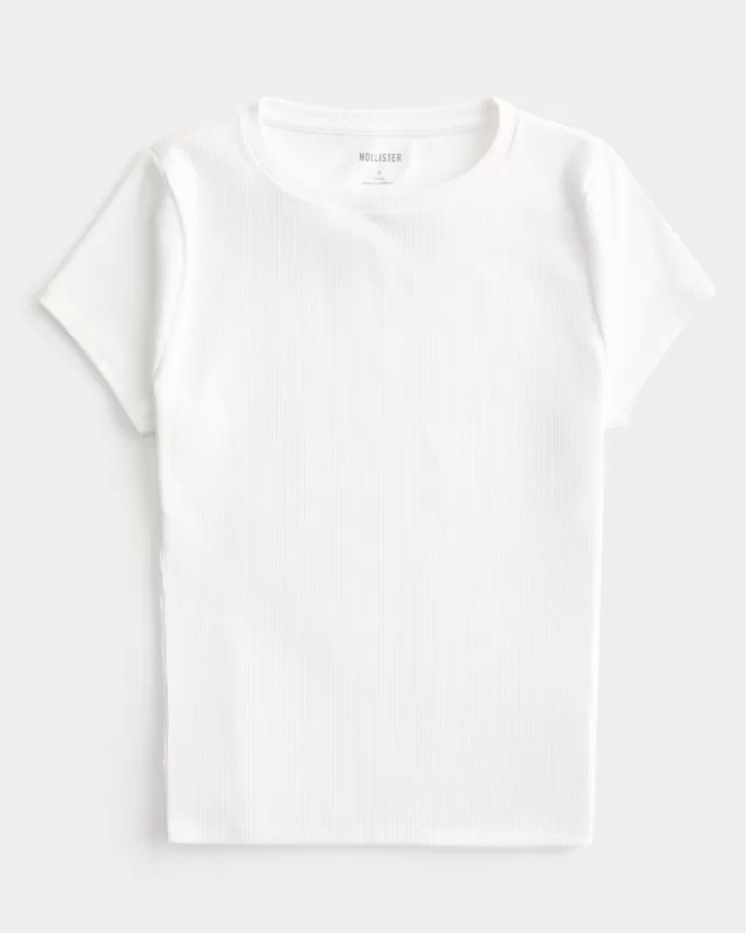 Ribbed Seamless Fabric Crew Top,Ribbed Seamless Fabric Crew Top