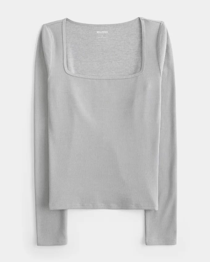 Ribbed Seamless Fabric Long-Sleeve Top,Ribbed Seamless Fabric Long-Sleeve Top