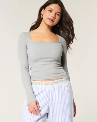 Ribbed Seamless Fabric Long-Sleeve Top,Ribbed Seamless Fabric Long-Sleeve Top