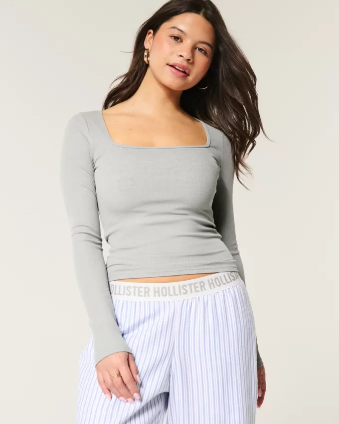 Ribbed Seamless Fabric Long-Sleeve Top,Ribbed Seamless Fabric Long-Sleeve Top