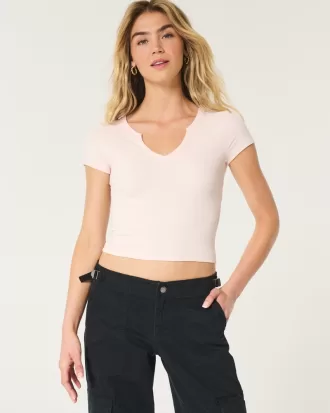 Ribbed Seamless Fabric Notch Neck Baby Tee,Ribbed Seamless Fabric Notch Neck Baby Tee