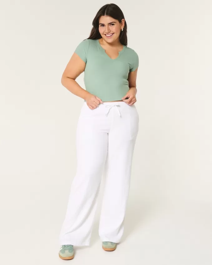 Ribbed Seamless Fabric Notch Neck Baby Tee,Ribbed Seamless Fabric Notch Neck Baby Tee