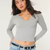 Ribbed Seamless Fabric Notch-Neck Top,Ribbed Seamless Fabric Notch-Neck Top
