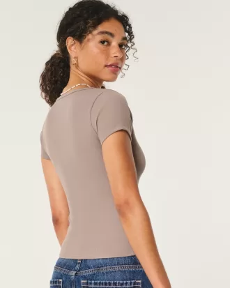 Ribbed Seamless Fabric Scoop Baby Tee,Ribbed Seamless Fabric Scoop Baby Tee