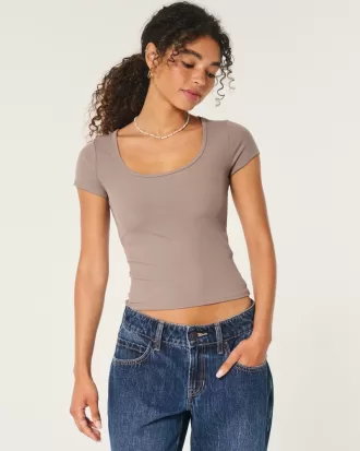 Ribbed Seamless Fabric Scoop Baby Tee,Ribbed Seamless Fabric Scoop Baby Tee