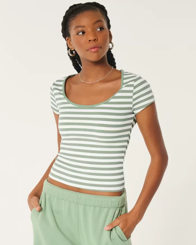 Ribbed Seamless Fabric Scoop Baby Tee,Ribbed Seamless Fabric Scoop Baby Tee