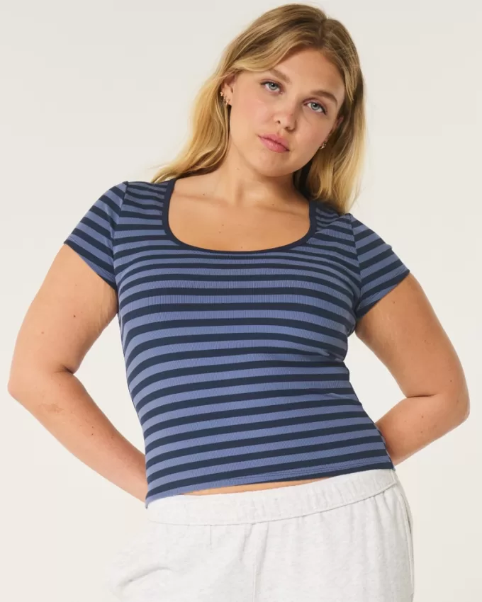 Ribbed Seamless Fabric Scoop Baby Tee,Ribbed Seamless Fabric Scoop Baby Tee