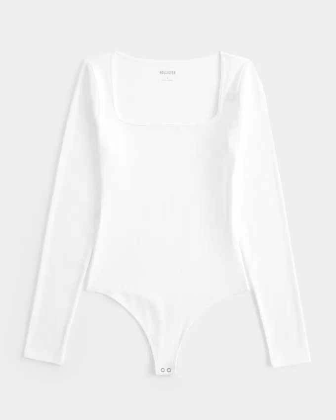Ribbed Seamless Fabric Square-Neck Bodysuit,Ribbed Seamless Fabric Square-Neck Bodysuit