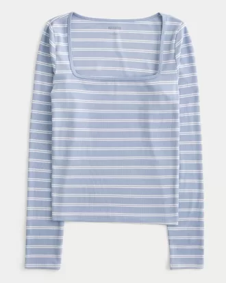 Ribbed Seamless Fabric Square-Neck Top,Ribbed Seamless Fabric Square-Neck Top