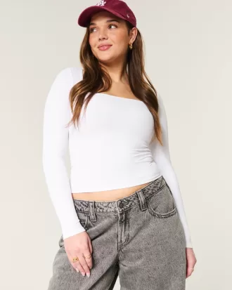 Ribbed Seamless Fabric Square-Neck Top,Ribbed Seamless Fabric Square-Neck Top