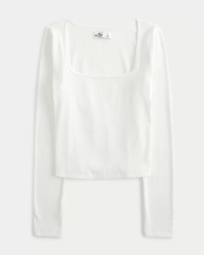 Ribbed Seamless Fabric Square-Neck Top,Ribbed Seamless Fabric Square-Neck Top