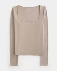 Ribbed Seamless Fabric Square-Neck Top,Ribbed Seamless Fabric Square-Neck Top